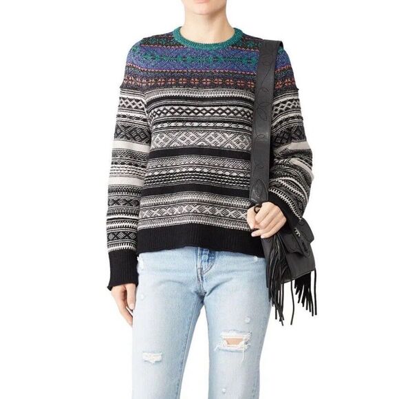(nude) Sweater Women IT 42 US Medium Fair Isle Virgin Wool Blend Metallic Detail - Picture 1 of 11